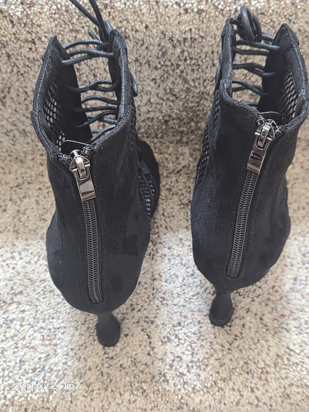 Black Lace-Up Back Zip Women's Heeled Booties